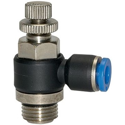 RIEGLER® - Drosselrückschlagventil Blaue Serie Rändel Winkel Abluftdrosselung G3/8" 10mm