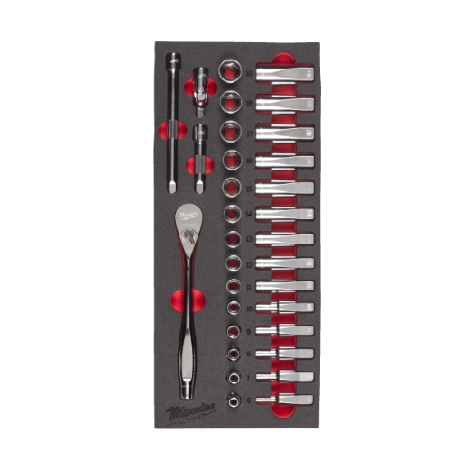 MILWAUKEE 32-teilige Einlage für Werkstattwagen 78 cm 3/8" Ratschen- & Steckschlüsseleinsätze Einlage