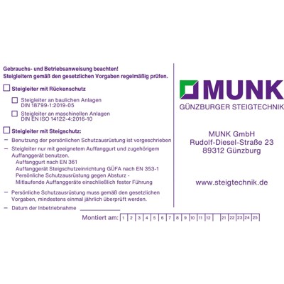 MUNK Günzburger Steigtechnik - Kennzeichnungsaufkleber für Steigschutzeinrichtung