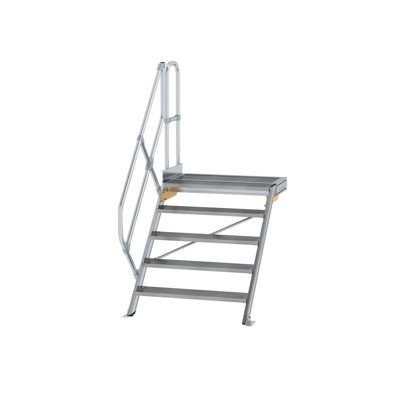 MUNK Günzburger Steigtechnik - Alutreppe 5 Stufen, 45°, Breite 1000mm, einseitiger Handlauf, Stufentiefe 240mm