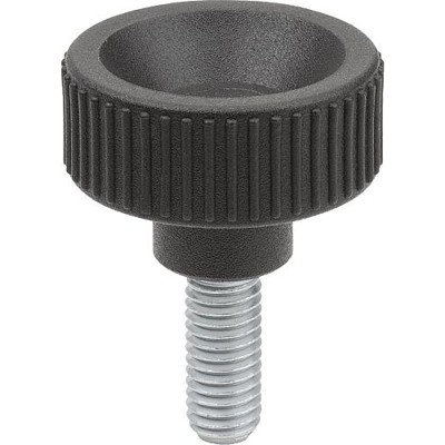KIPP - RÄNDELSCHRAUBE D=M10X30, D1=40, H=25, THERMOPLAST SCHWARZGRAU RAL7021, KOMP:EDELSTAHL BK BLANK
