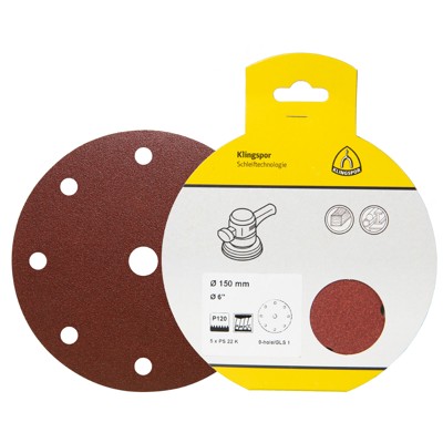 KLINGSPOR - Schleifpapier-Scheibe PS 22 K Klett, 115mm Korn 80 Loch GLS4, SB, 5 Stück