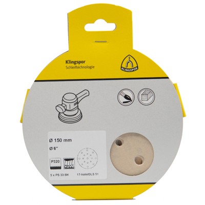KLINGSPOR - PS 33 BK Scheiben kletthaftend, 150 mm Korn 180 Lochform GLS51, SB-verpackt im Reiter