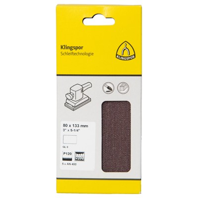 KLINGSPOR - AN 400 Gitterstreifen, Korn 120 80 x 133 mm, SB-verpackt im Reiter