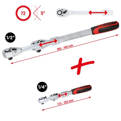 KSTOOLS® - 1/4" + 1/2" Teleskop-Umschaltknarren-Satz, 2-tlg