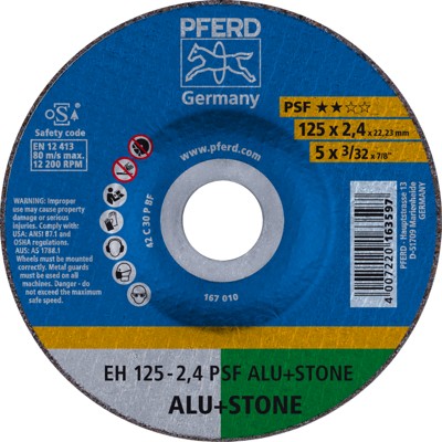 PFERD - Trennscheibe EH 125x2,4x22,23 mm gekröpft Uni.-Linie PSF ALU+STONE für Alu/NE-Met./Stein