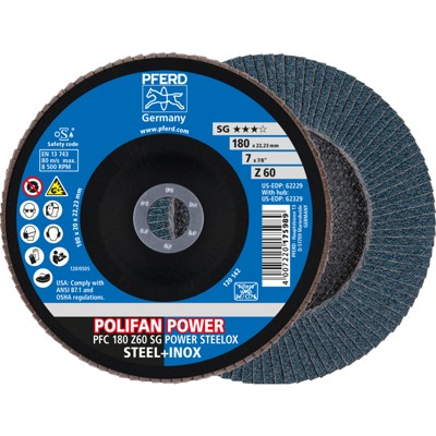 PFERD - POLIFAN POWER Fächerscheibe PFC 180x22,23 mm konisch Z60 SG STEELOX Stahl/Edelstahl