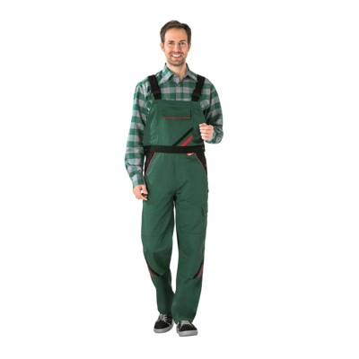Planam - Latzhose 2335 grün/schwarz/rot, Größe 52