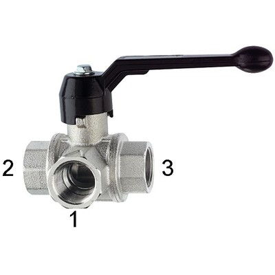RIEGLER® - 3-Wege-Kugelhahn, L-Bohrung, Standard, Messing vernickelt, Rp 2", DN 50