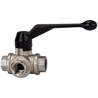 RIEGLER® - 3-Wege-Kugelhahn, T-Bohrung, Standardausführung, Messing vernickelt, Rp 3/4"