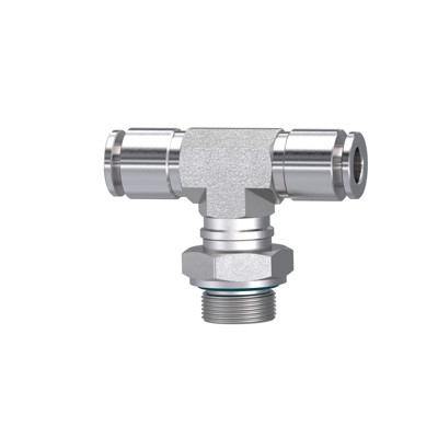 RIEGLER® - T-Steckverschraubung, drehbar, M5 A, Schlauch-Ø 4, Edelstahl 1.4404