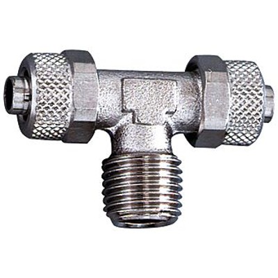 RIEGLER® - T-Einschraubverschraubung, R 1/8" A, für Schlauch 5/3, Messing vernickelt