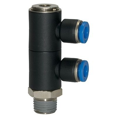RIEGLER® - L-Mehrfachverteiler »Blaue Serie«, 2-fach, drehbar, R 3/8" A Ø8mm