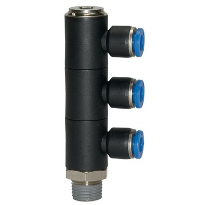 RIEGLER® - L-Mehrfachverteiler »Blaue Serie«, 3-fach drehbar, R 1/2" A Ø10mm