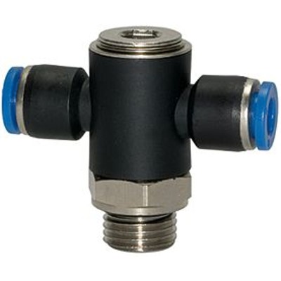 RIEGLER® - T-Steckverschraubung »Blaue Serie«, drehbar, G 1/4" außen, Ø 6mm
