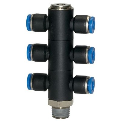 RIEGLER® - T-Mehrfachverteiler »Blaue Serie«, 6-fach, drehbar, R 1/8" A Ø6mm