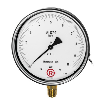 RIEGLER® - Feinmessmanometer, G 1/2" radial unten, 0-6,0 bar, Ø 160