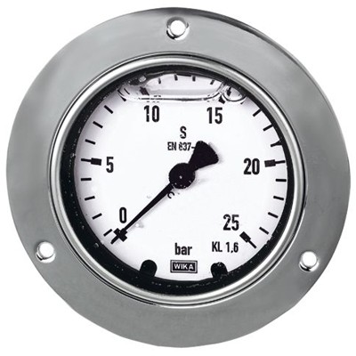 RIEGLER® - Glyzerinmanometer, Frontring, G 1/2" hinten exzentrisch, 0-2,5 bar, Ø100