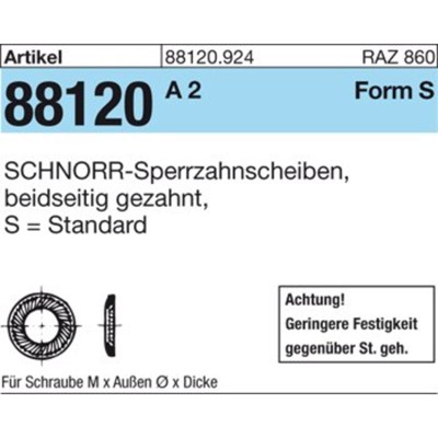NOBRAND - ART 88120 SCHNORR - Scheiben 1.4301 S 12 A 2 S