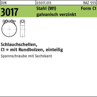 Schlauchschelle DIN 3017 Form C1 W1 Stahl verzinkt ø29-31 x 18mm