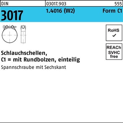 Schlauchschelle DIN 3017 Form C1 W2 Stahl 1.4016 verzinkt ø31-34 x 18mm