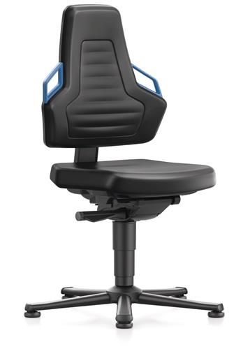 BIMOS Arbeitsdrehstuhl Nexxit Bodengleiter Grifffarbe blau Kunstlederpolster schwarz
