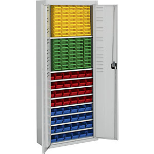 Magazinschrank mit Sichtlagerkästen, HxBxT 1740 x 680 x 280 mm, einfarbig, grau, 138 Kästen.