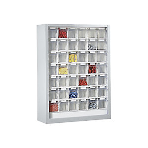 Klappkasten-Hängeschrank, HxBxT 910 x 665 x 250 mm, mit 42 Kästen, Gehäuse lichtgrau.