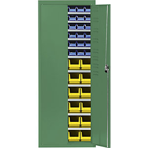 Magazinschrank mit Sichtlagerkästen, HxBxT 1740 x 680 x 280 mm, einfarbig, grün, 60 Kästen.