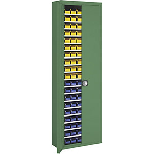 Magazinschrank mit Sichtlagerkästen, HxBxT 2150 x 680 x 280 mm, einfarbig, grün, 114 Kästen.