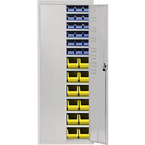 Magazinschrank mit Sichtlagerkästen, HxBxT 1740 x 680 x 280 mm, einfarbig, grau, 60 Kästen.