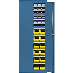 Magazinschrank mit Sichtlagerkästen, HxBxT 1740 x 680 x 280 mm, einfarbig, blau, 60 Kästen.
