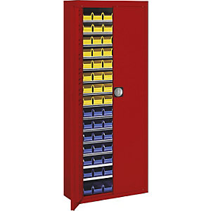 Magazinschrank mit Sichtlagerkästen, HxBxT 1740 x 680 x 280 mm, einfarbig, rot, 90 Kästen.