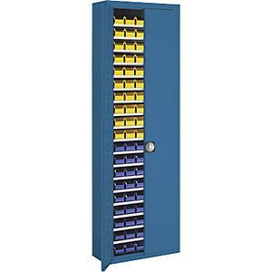 Magazinschrank mit Sichtlagerkästen, HxBxT 2150 x 680 x 280 mm, einfarbig, blau, 114 Kästen.