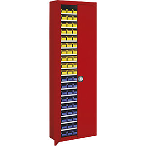 Magazinschrank mit Sichtlagerkästen, HxBxT 2150 x 680 x 280 mm, einfarbig, rot, 114 Kästen.