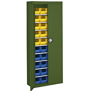 Magazinschrank mit Sichtlagerkästen, HxBxT 1740 x 680 x 280 mm, einfarbig, grün, 40 Kästen.