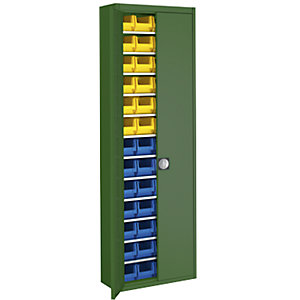 Magazinschrank mit Sichtlagerkästen, HxBxT 2150 x 680 x 280 mm, einfarbig, grün, 52 Kästen.