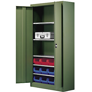 Magazinschrank, einfarbig, mit 12 Sichtlagerkästen, 5 Fachböden, grün.