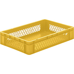 Euro-Format-Stapelbehälter, Wände durchbrochen, Boden geschlossen, LxBxH 600 x 400 x 120 mm, gelb, VE 5 Stk.