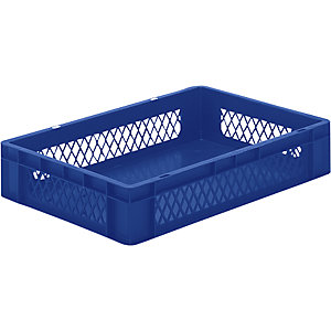 Euro-Format-Stapelbehälter, Wände durchbrochen, Boden geschlossen, LxBxH 600 x 400 x 120 mm, blau, VE 5 Stk.