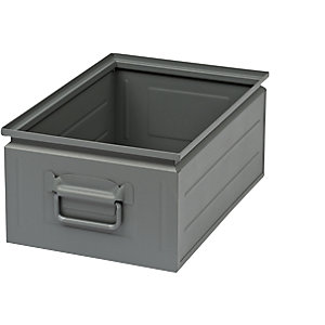 Stapelkasten aus Stahlblech, Volumen ca. 25 l, basaltgrau RAL 7012.