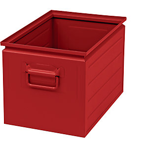 Stapelkasten aus Stahlblech, Volumen ca. 35 l, feuerrot RAL 3000.
