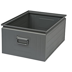 Stapelkasten aus Stahlblech, Volumen ca. 80 l, basaltgrau RAL 7012.