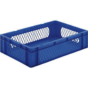 Euro-Format-Stapelbehälter, Wände durchbrochen, Boden geschlossen, LxBxH 600 x 400 x 145 mm, blau, VE 5 Stk.