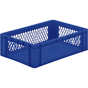 Euro-Format-Stapelbehälter, Wände durchbrochen, Boden geschlossen, LxBxH 600 x 400 x 175 mm, blau, VE 5 Stk.