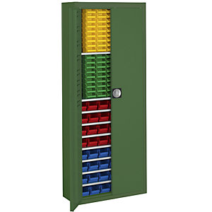 Magazinschrank mit Sichtlagerkästen, HxBxT 1740 x 680 x 280 mm, einfarbig, grün, 138 Kästen.