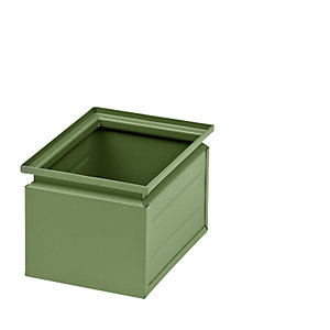 Stapelkasten aus Stahlblech, Volumen ca. 3,6 l, resedagrün RAL 6011.