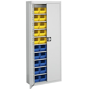 Magazinschrank mit Sichtlagerkästen, HxBxT 1740 x 680 x 280 mm, einfarbig, grau, 40 Kästen.