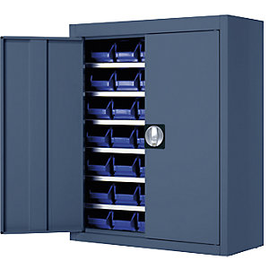 Magazinschrank mit Sichtlagerkästen, HxBxT 820 x 680 x 280 mm, einfarbig, blau, 42 Kästen.