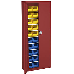 Magazinschrank mit Sichtlagerkästen, HxBxT 1740 x 680 x 280 mm, einfarbig, rot, 40 Kästen.